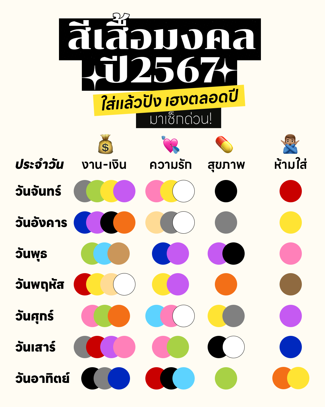 สีเสื้อมงคล 2567 หมอลักษณ์ เสริมดวงชะตา ชีวิตราบรื่น